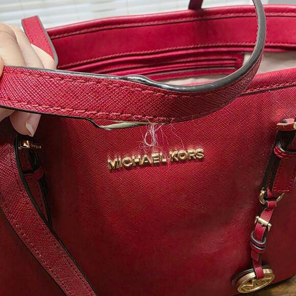 MICHAEL KORS Large Red Saffiano Leather Shoulder Tote Bag Jet Set Style - Picture 3 of 4